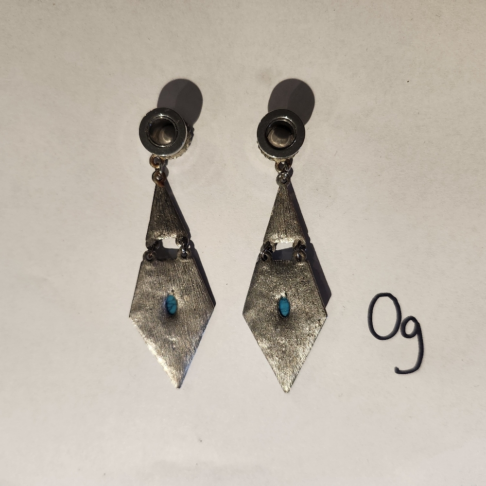 Silver and Turquoise Geometric Gauges - Picture 2 of 2